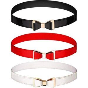 3 Pieces Skinny Waist Belt Thin Stretchy Bow Belt for Dress, 3 Colors (Set 1)